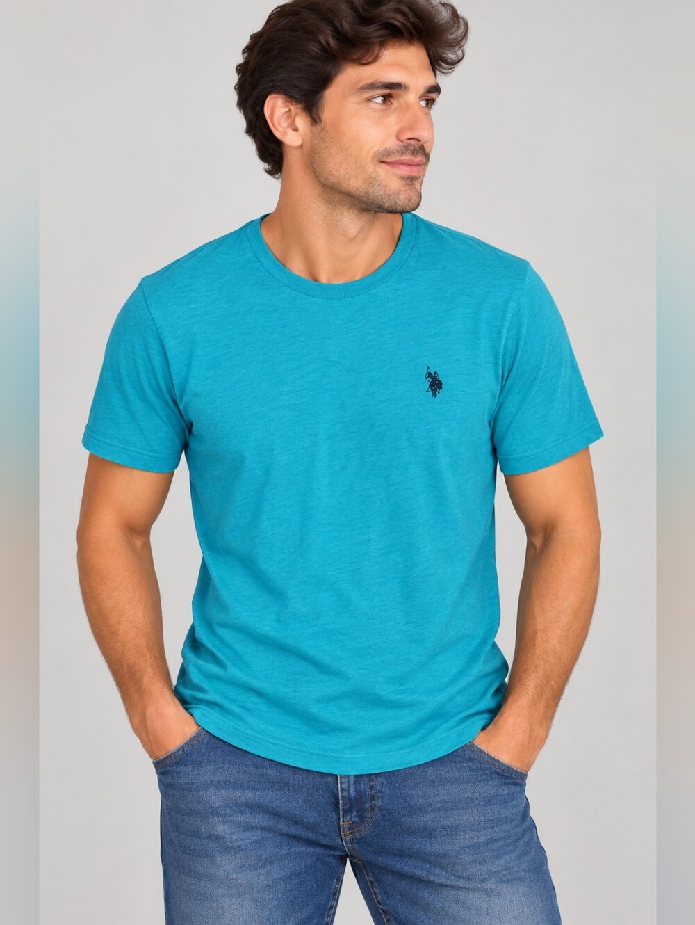 U.S. Polo Assn. Men's Turquoise Blue Logo T-Shirt Size L